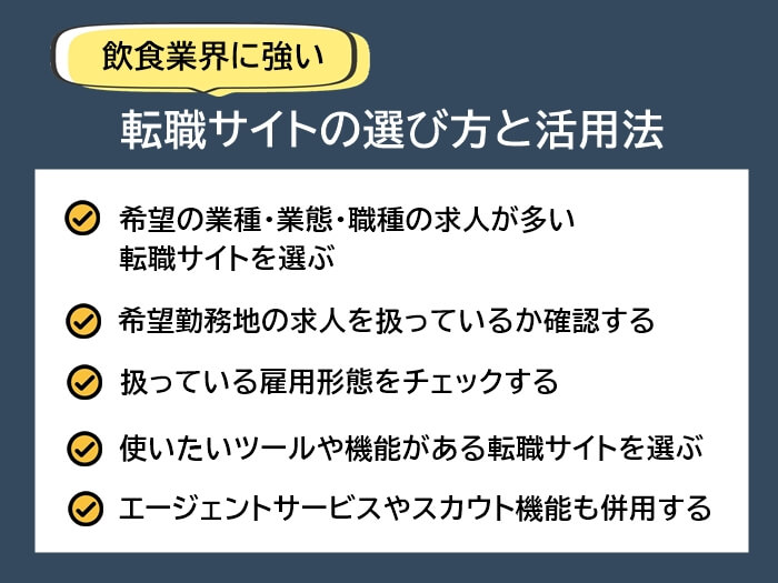 飲食業界に強い転職サイトの選び方と活用法のチェック項目