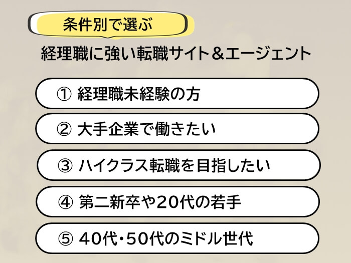 希望条件で選ぶ経理職に強いおすすめ転職サイト＆転職エージェント