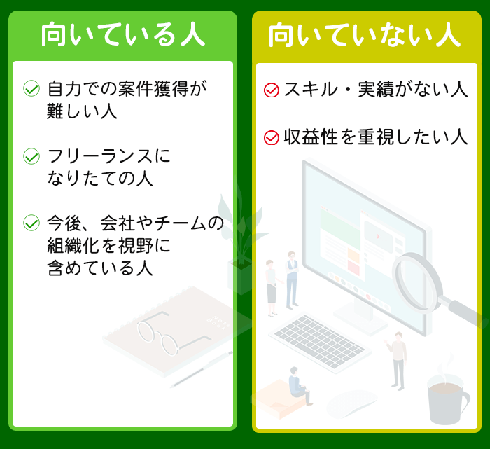 フリーランスエージェントの利用に向いている人・向いていない人の比較画像