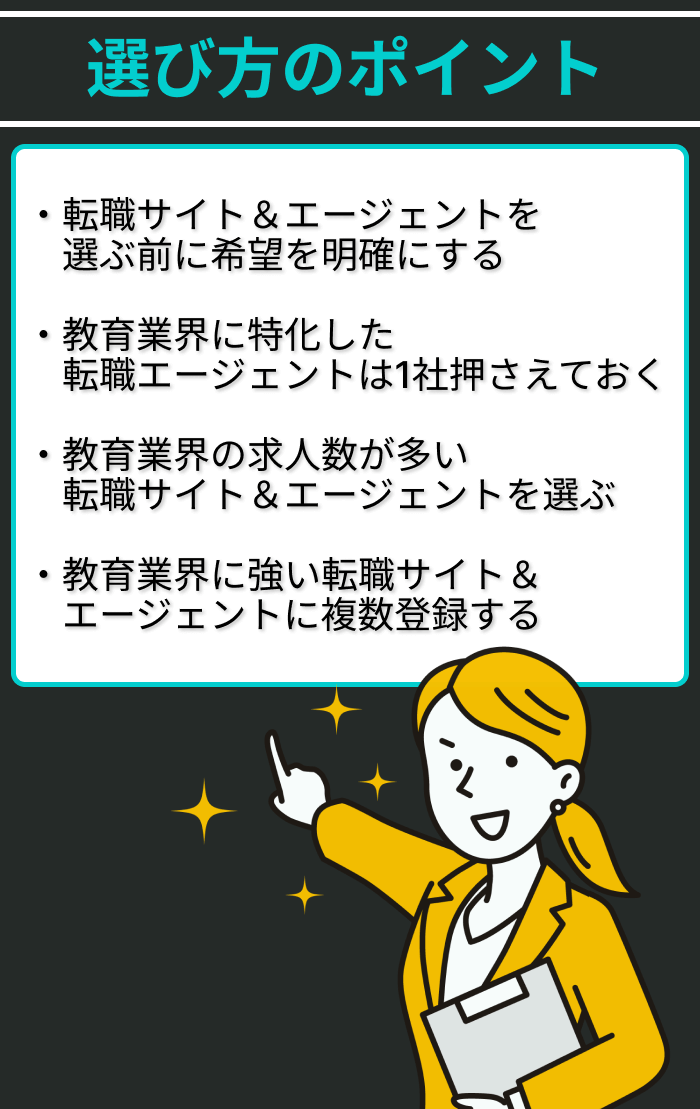 教育業界に強い転職サイト＆エージェントの選び方のポイントについての解説画像