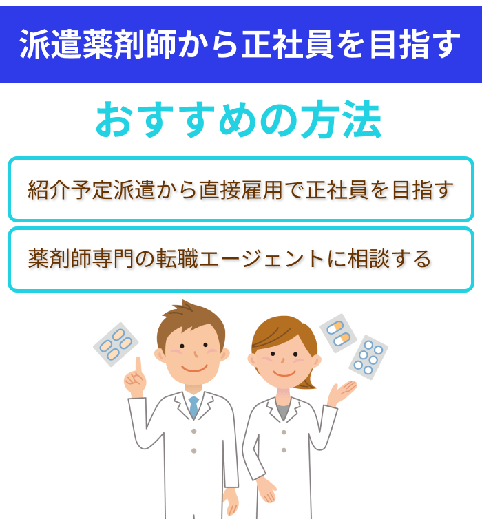 派遣薬剤師から正社員薬剤師を目指すおすすめの方法についての解説画像