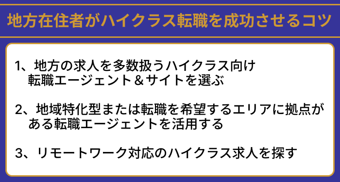 地方在住者がハイクラス転職を成功させるコツのイラスト